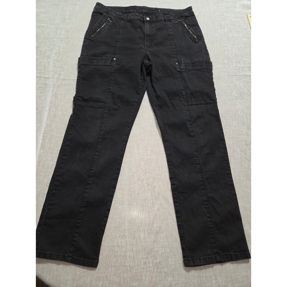 Womens Black Cargo Utility Straight Leg Jeans Stretch Y2K Pants Size‎ 36x28